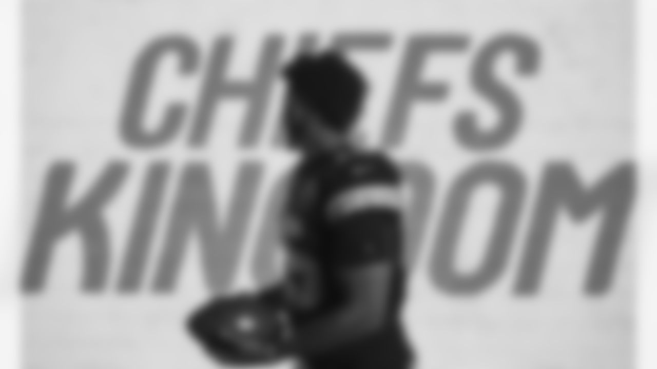 Kansas City Chiefs quarterback Patrick Mahomes (15) during the Kansas City Chiefs Media Production Day 2021.