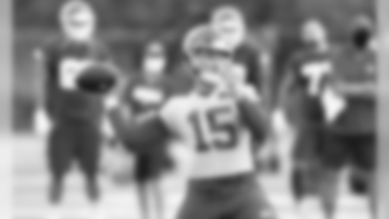 Kansas City Chiefs Quarterback Patrick Mahomes (15) during practice on Saturday at The University Of Kansas Training Facility on August 11, 2020.