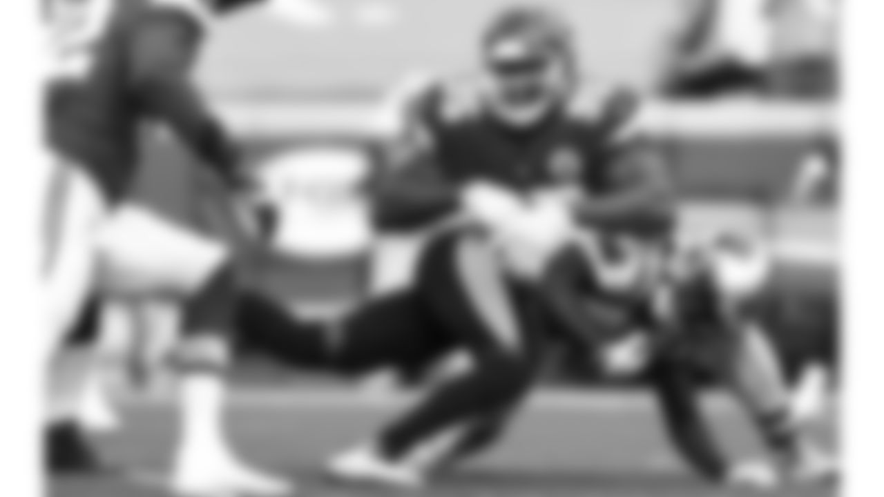 Kansas City Chiefs Defensive Tackle Chris Jones (95) tackles Quarterback Teddy Bridgewater (5) during an NFL Football game against the Carolina Panthers, Sunday November 8, 2020 in Kansas City.