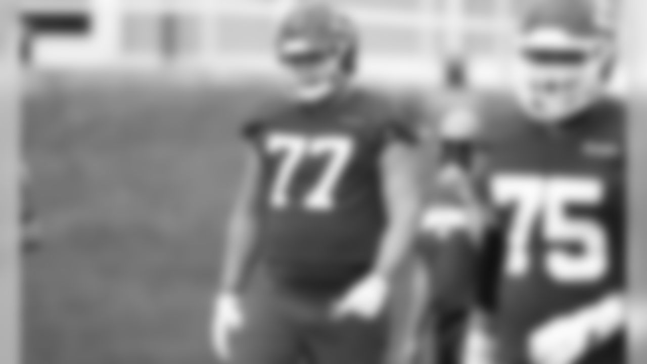 Kansas City Chiefs Offensive Lineman Andrew Wylie (77) during practice on Saturday at The University Of Kansas Training Facility on August 11, 2020.