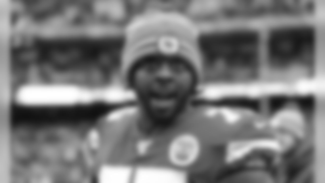 Kansas City Chiefs Offensive Lineman Cam Erving (75) after the game between the Kansas City Chiefs and the Los Angeles Chargers at Arrowhead Stadium.