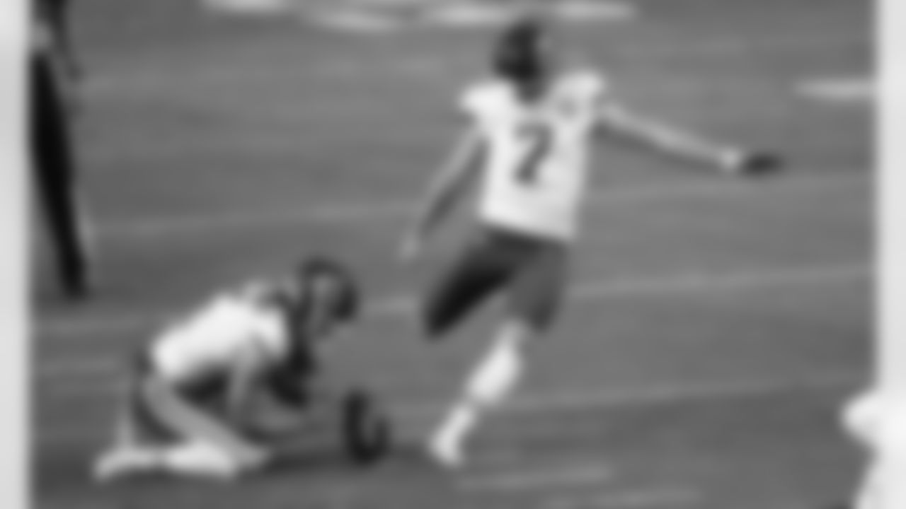 Kansas City Chiefs kicker Harrison Butker (7) prior to an NFL football game against the Las Vegas Raiders at Allegiant Stadium on November 22, 2020