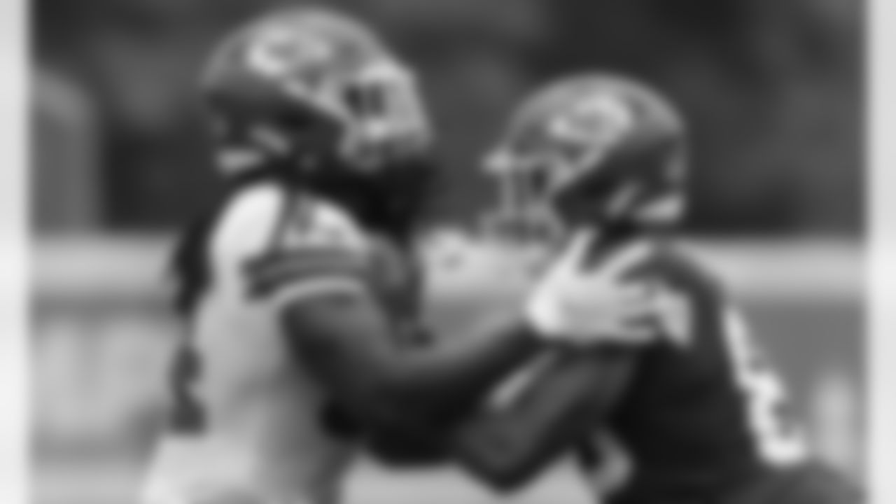 Kansas City Chiefs linebacker Nick Bolton (54) and wide receiver Jody Fortson (88) during rookie training camp at Missouri Western State University