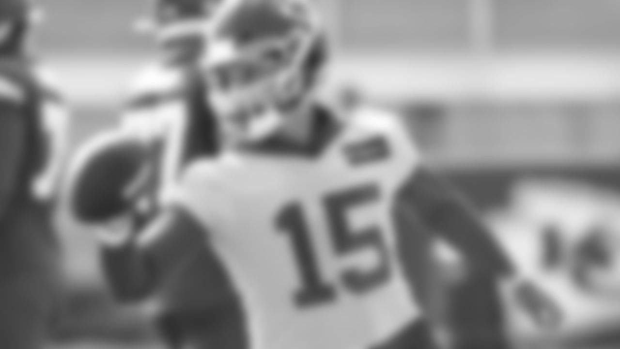Kansas City Chiefs Quarterback Patrick Mahomes (15) during practice at The University of Kansas Health System Training complex.