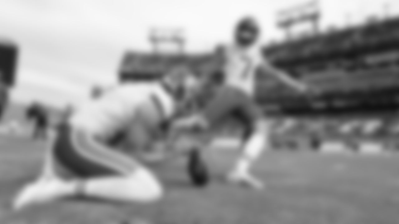 Kansas City Chiefs punter Tommy Townsend (5) and kicker Harrison Butker (7) during an NFL football game against the Tennessee Titans at Nissan Stadium, Sunday, October 24, 2021 in Nashville