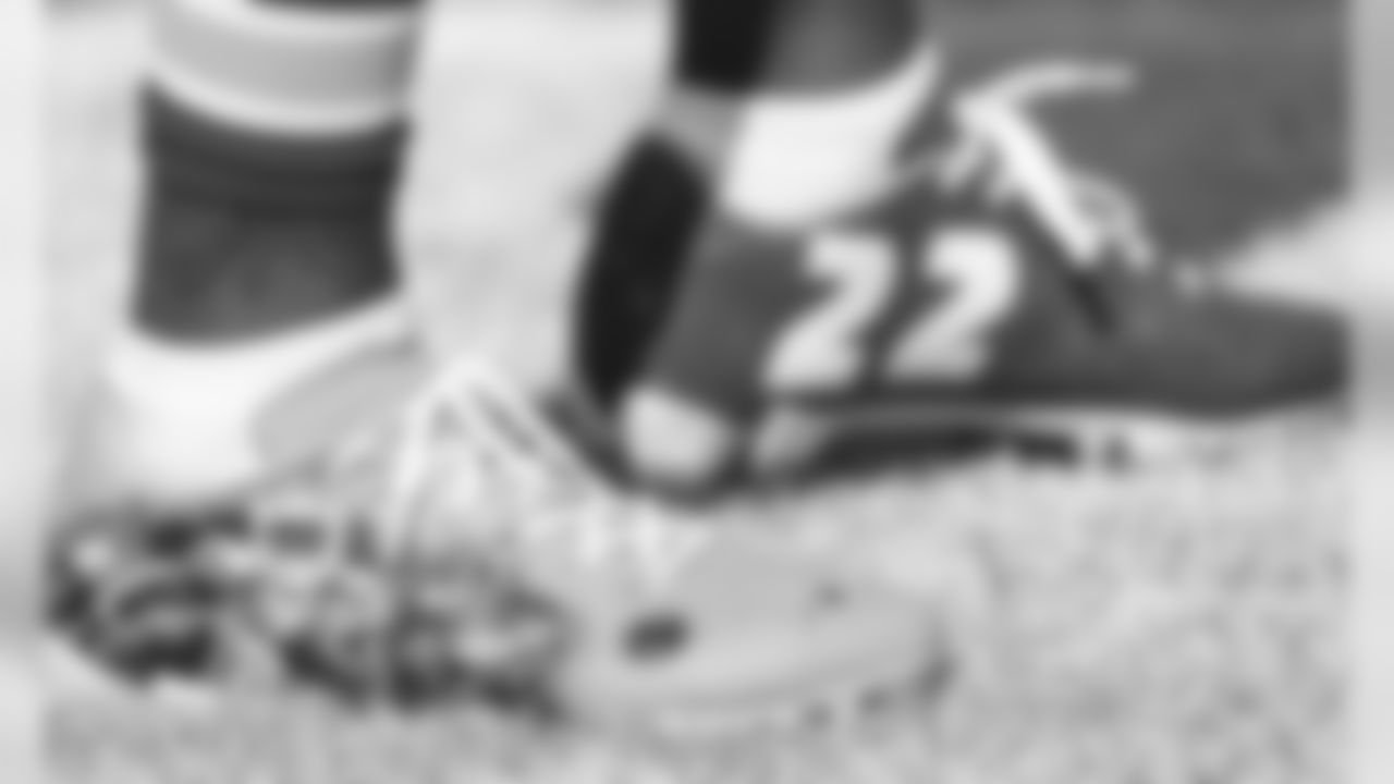 Kansas City Chiefs Wide Receiver Mecole Hardman's cleats during the game between the Kansas City Chiefs and the Jacksonville Jaguars at TIAA Bank Field in Jacksonville, FL.