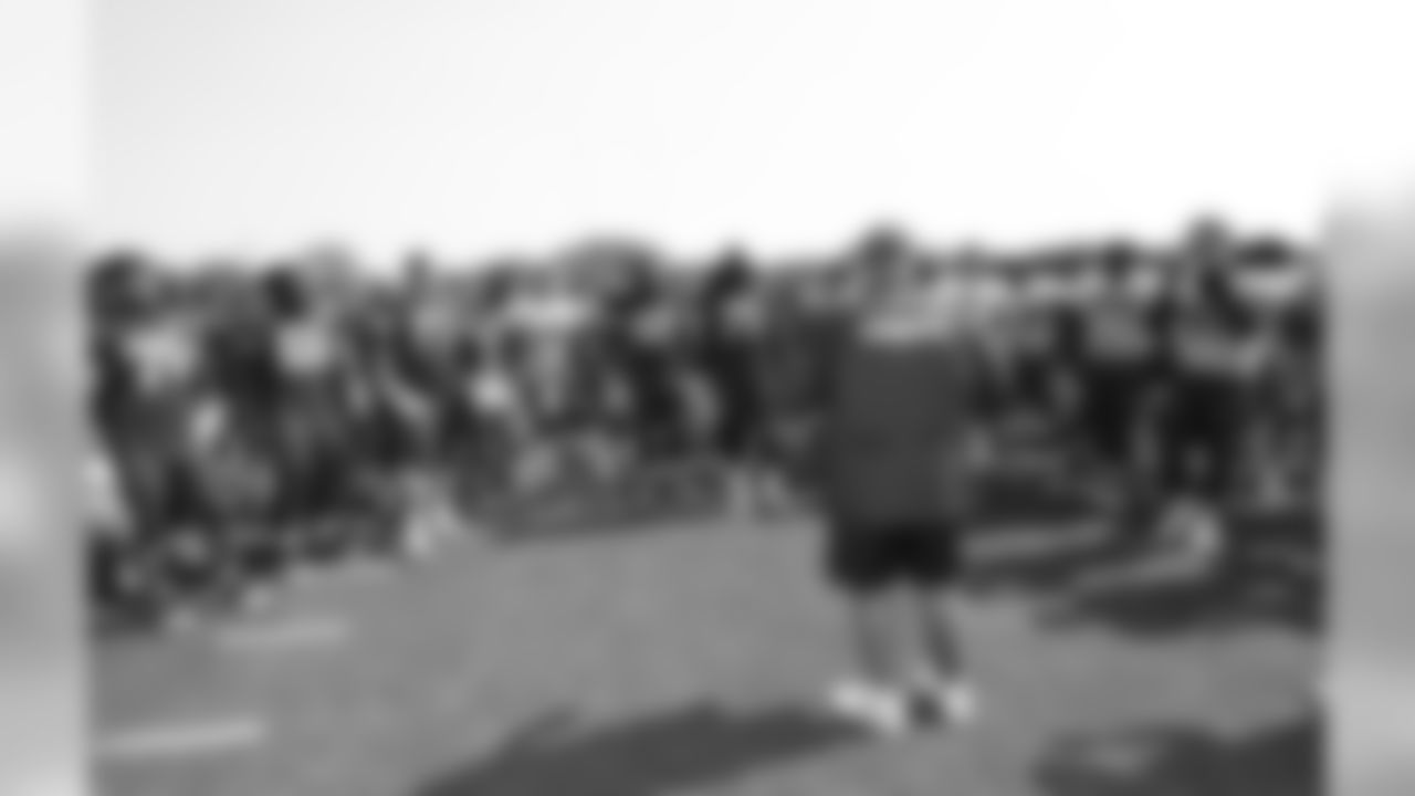 Andy Reid addressing the team after practice on 8/11/18 at Chiefs Training Camp at Missouri Western State University in St. Joseph, Missouri.