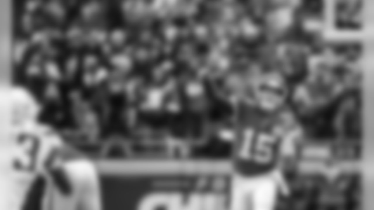 Kansas City Chiefs Quarterback Patrick Mahomes (15) during the game between the Kansas City Chiefs and the Los Angeles Chargers at Arrowhead Stadium.