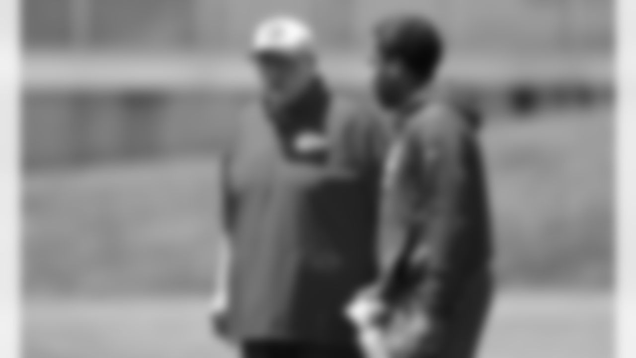 Kansas City Chiefs Head Coach Andy Reid and Running Backs Coach Greg Lewis during phase 3 workouts at the The University of Kansas Health System Training Complex.