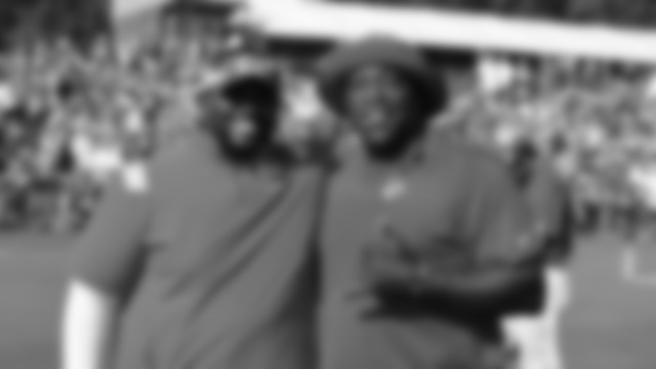 Kansas City Chiefs Assistant Defensive Line Terry Bradden and former defensive tackle Warren Sapp during training camp at Missouri Western State University.