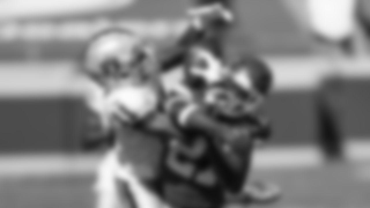 Kansas City Chiefs Cornerback Rashad Fenton (27) defends a pass to Wide Receiver Henry Ruggs III (11) during an NFL football game against the Las Vegas Raiders, Sunday, Oct. 11, 2020 in Kansas City.