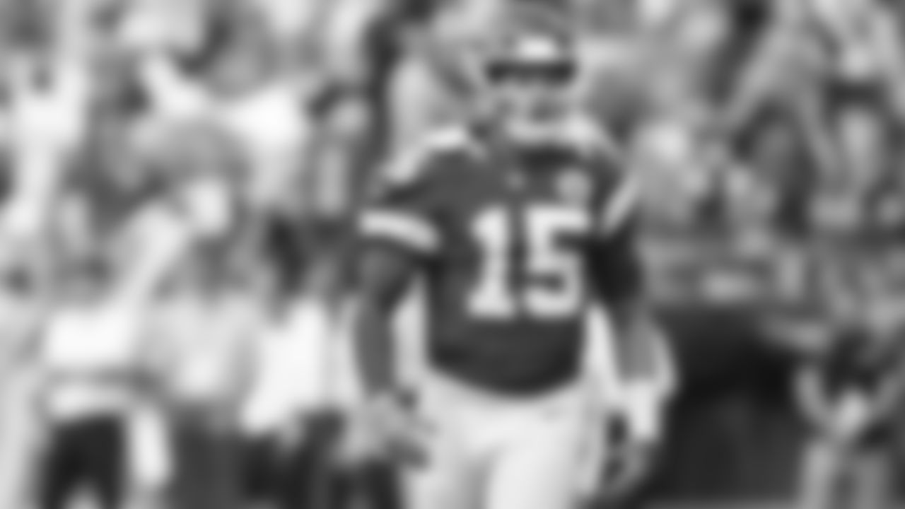 Kansas City Chiefs quarterback Patrick Mahomes (15) celebrates with a yell during an NFL football game against the Cleveland Browns, Sunday, September 12, 2021 in Kansas City.