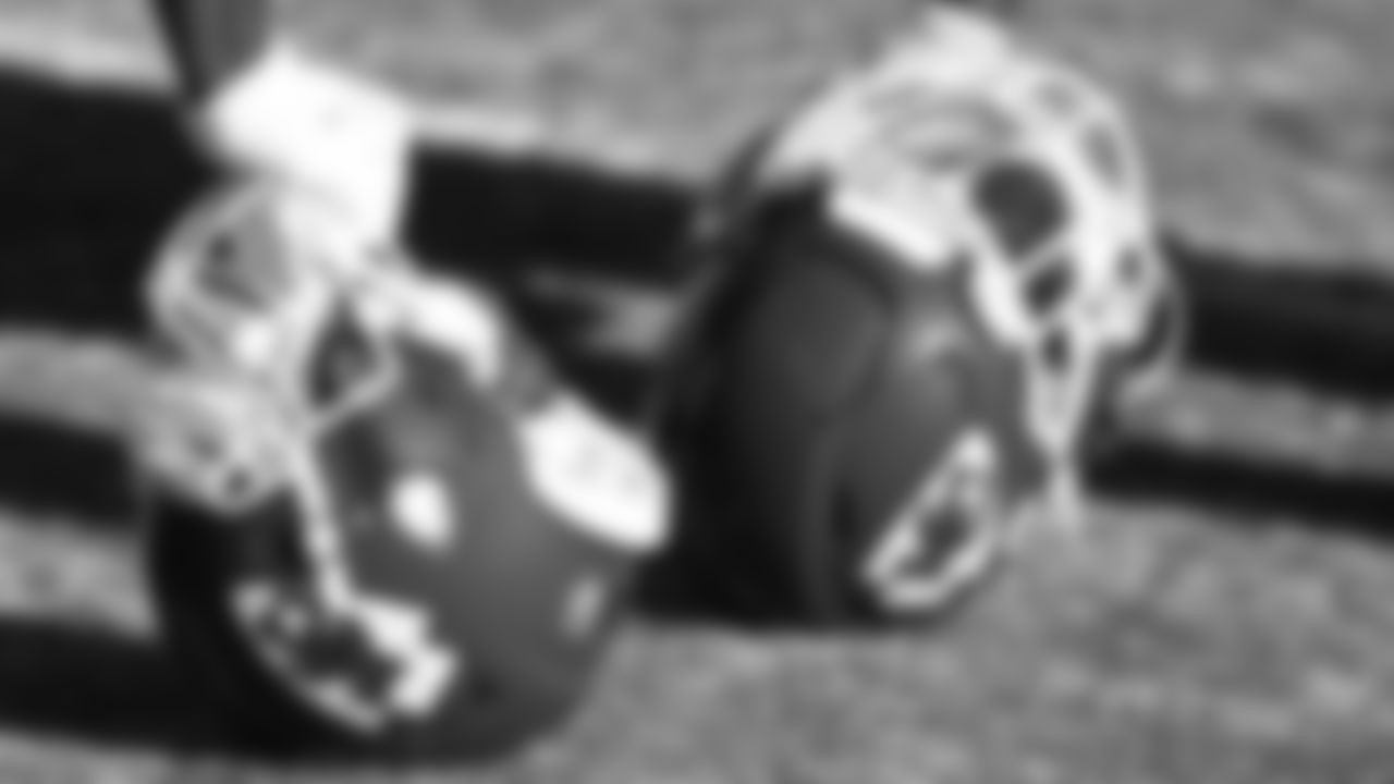 Kansas City Chiefs helmets at practice in preparation for week thirteen against the Denver Broncos.