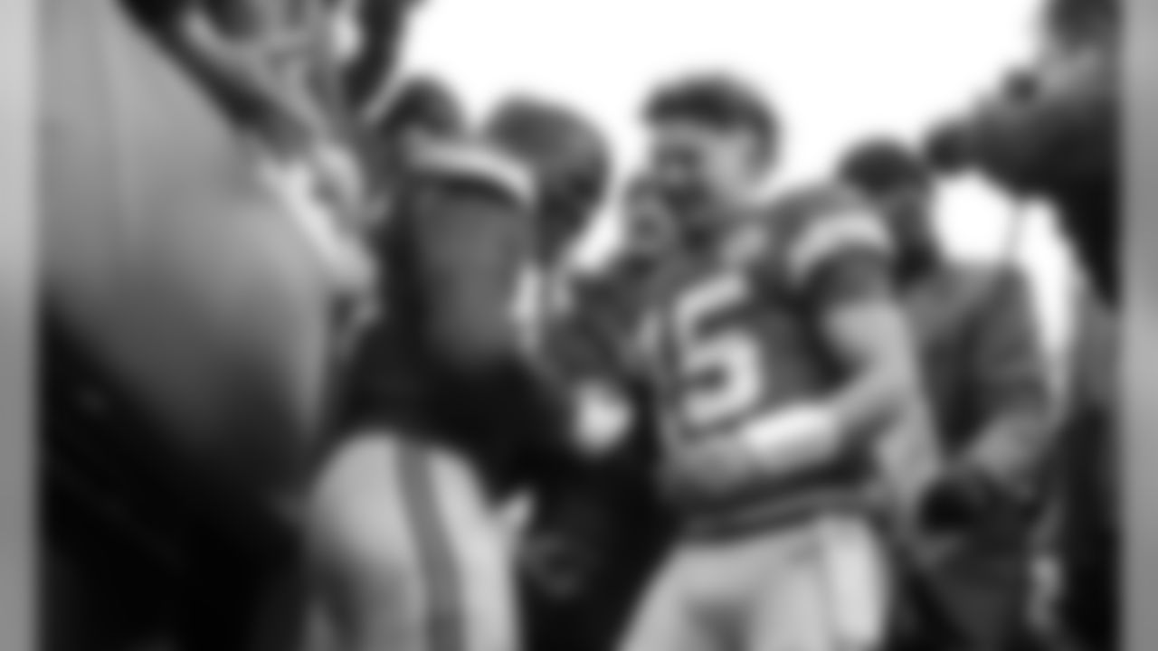 Kansas City Chiefs Quarterback Patrick Mahomes (15) after the game between the Kansas City Chiefs and the Los Angeles Chargers at Arrowhead Stadium.