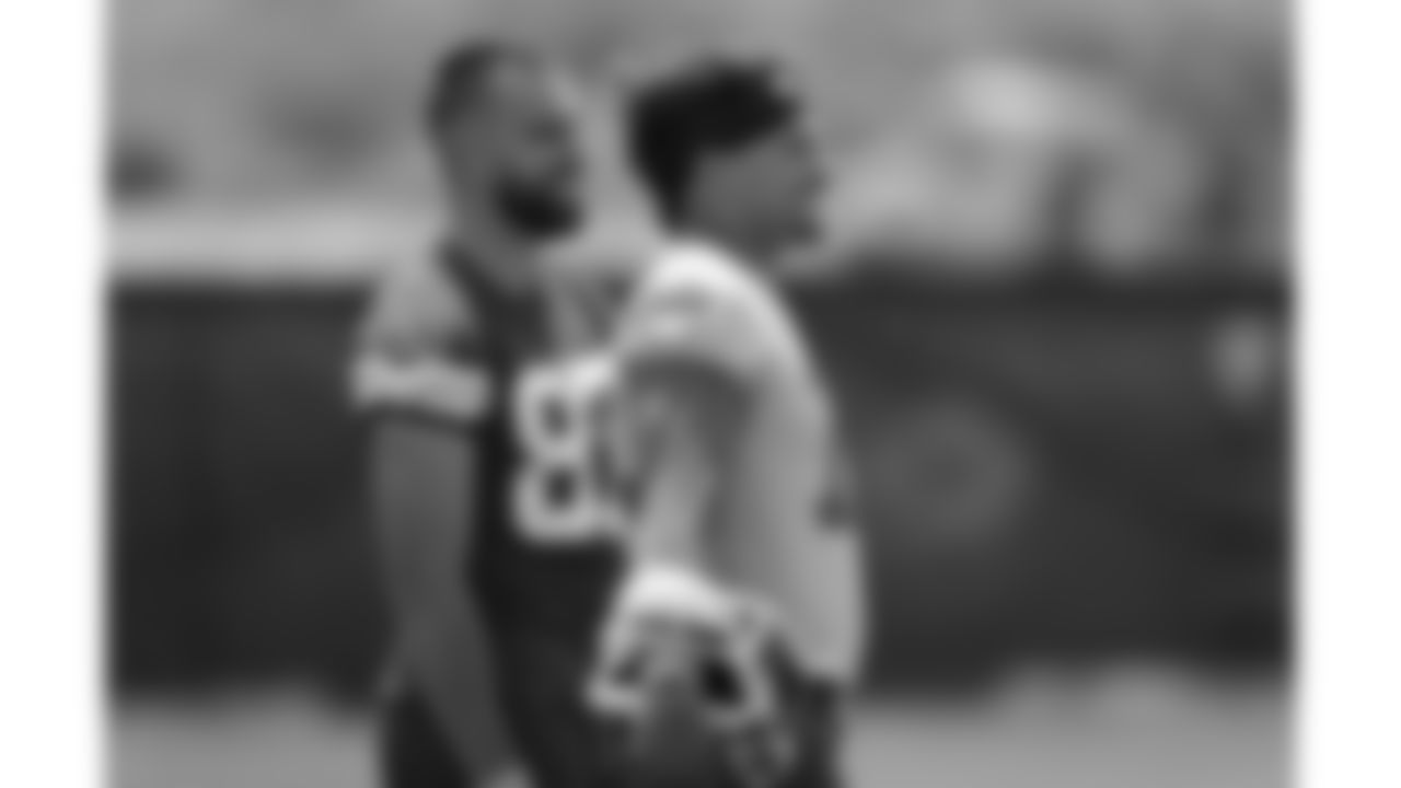 Kansas City Chiefs tight end Travis Kelce (87) & quarterback Patrick Mahomes (15) at day 7 of OTAs on Tuesday, June 6, 2023 in Kansas City, MO.