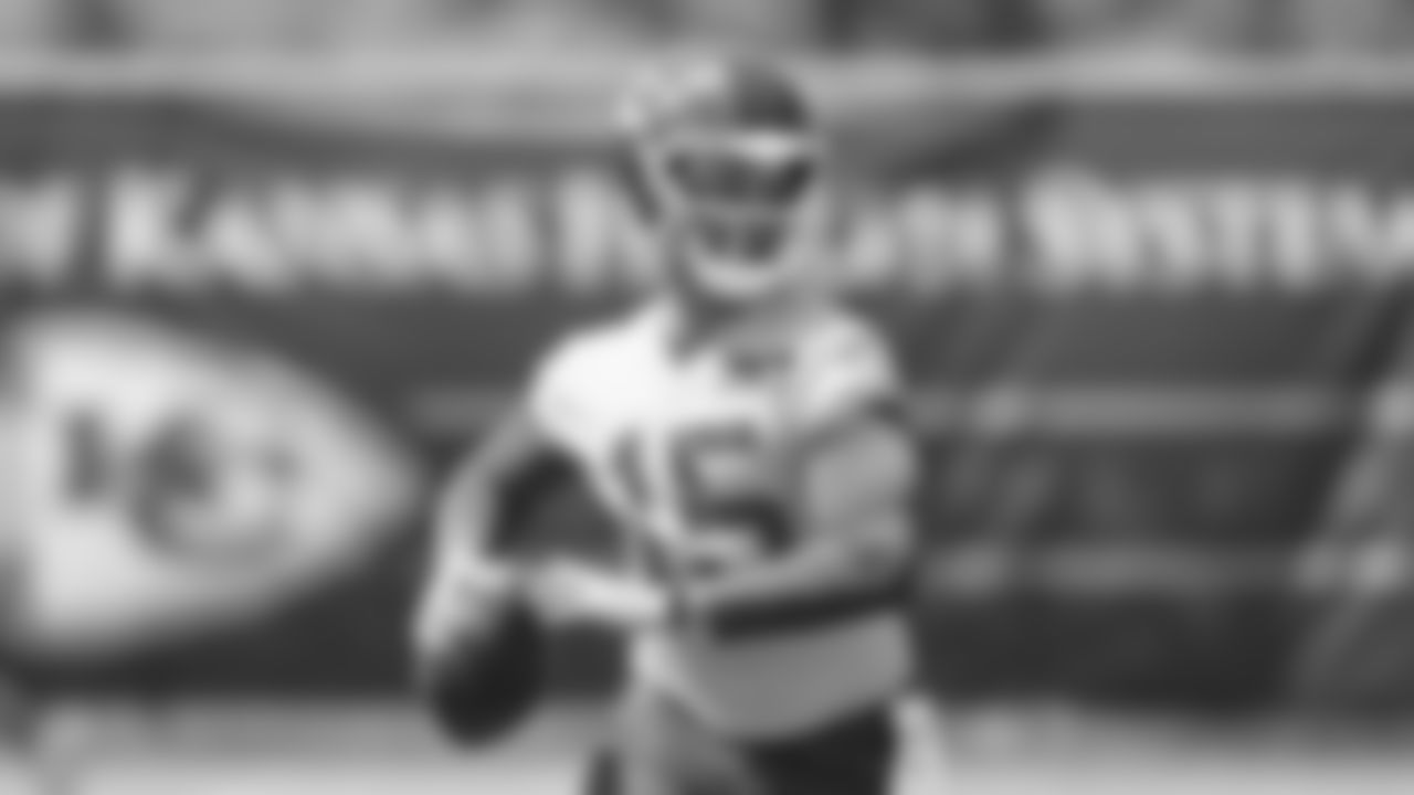 Kansas City Chiefs quarterback Patrick Mahomes (15) during day one at Kansas City Chiefs mini camp practice.