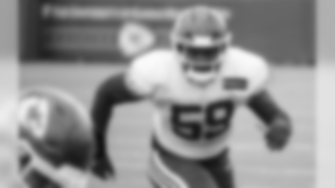 Kansas City Chiefs Linebacker Reggie Ragland (59) during a 2019 practice at The University of Kansas Health System Training Complex in Kansas City, MO.