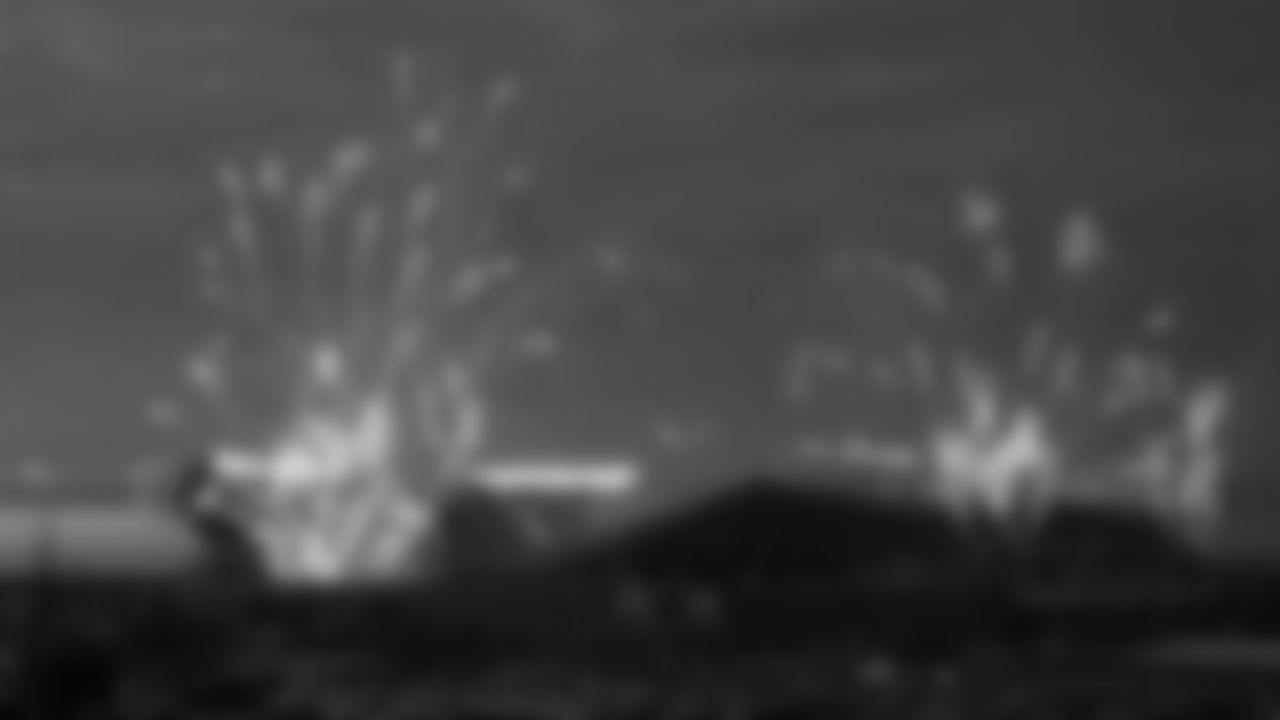 Fireworks at GEHA Field at Arrowhead prior to the divisional playoff football game against the Buffalo Bills, Sunday, January 23, 2022 in Kansas City.