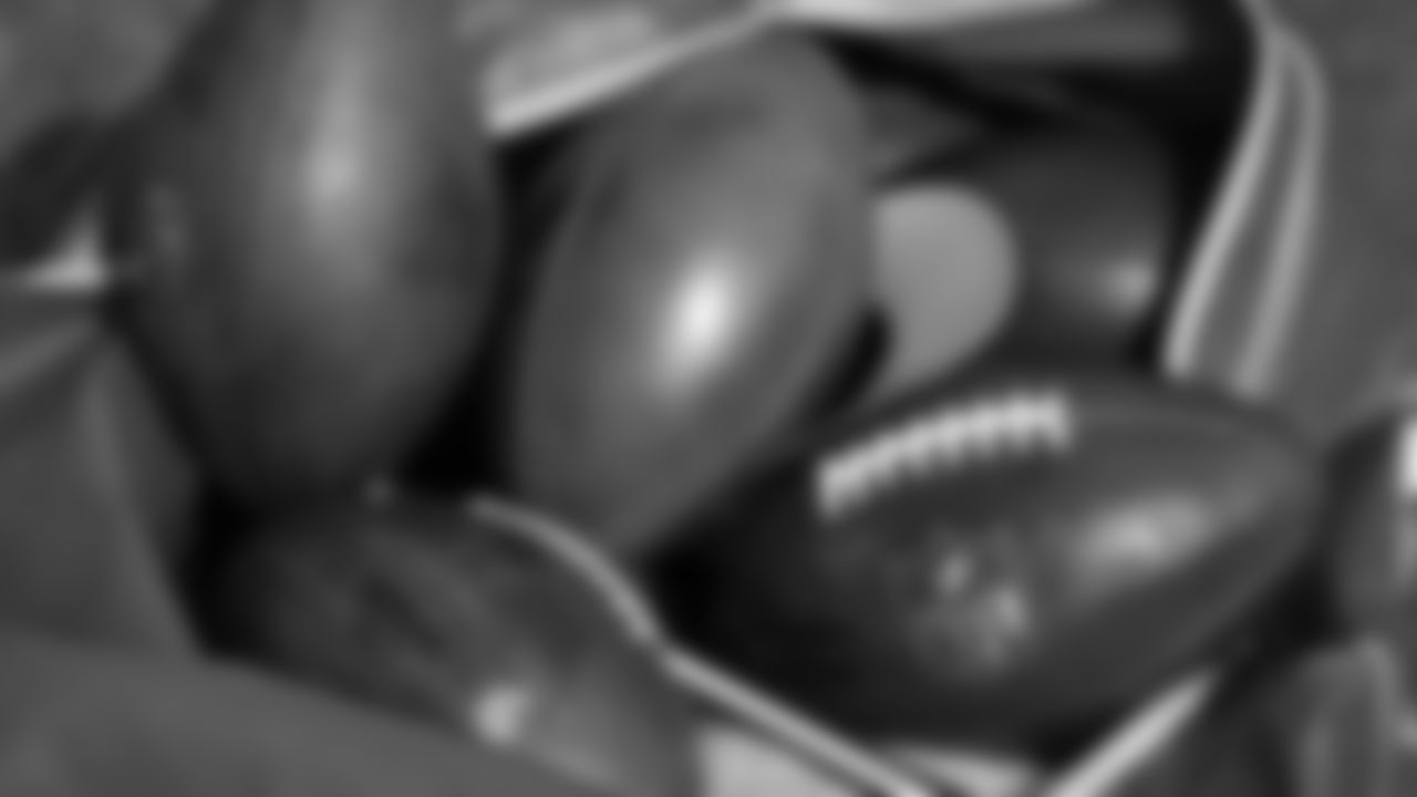 A bag of Chiefs game balls prior to the NFL week 2 matchup against the Jacksonville Jaguars at EverBank Stadium in Jacksonville, Florida on September 17, 2023.