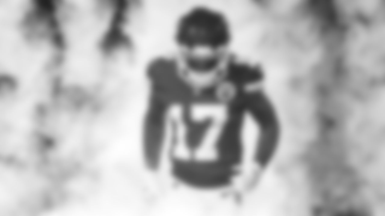 Kansas City Chiefs wide receiver Mecole Hardman (17) during introductions prior to an NFL football game against the Denver Broncos, Sunday, December 5, 2021 in Kansas City.