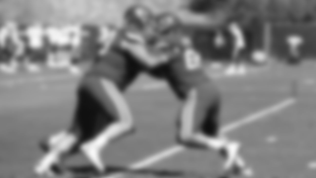 Kansas City Chiefs offensive guard Nick Allegretti (73) and offensive guard Austin Blythe (66) during practice at The University of Kansas Health System Training Complex.