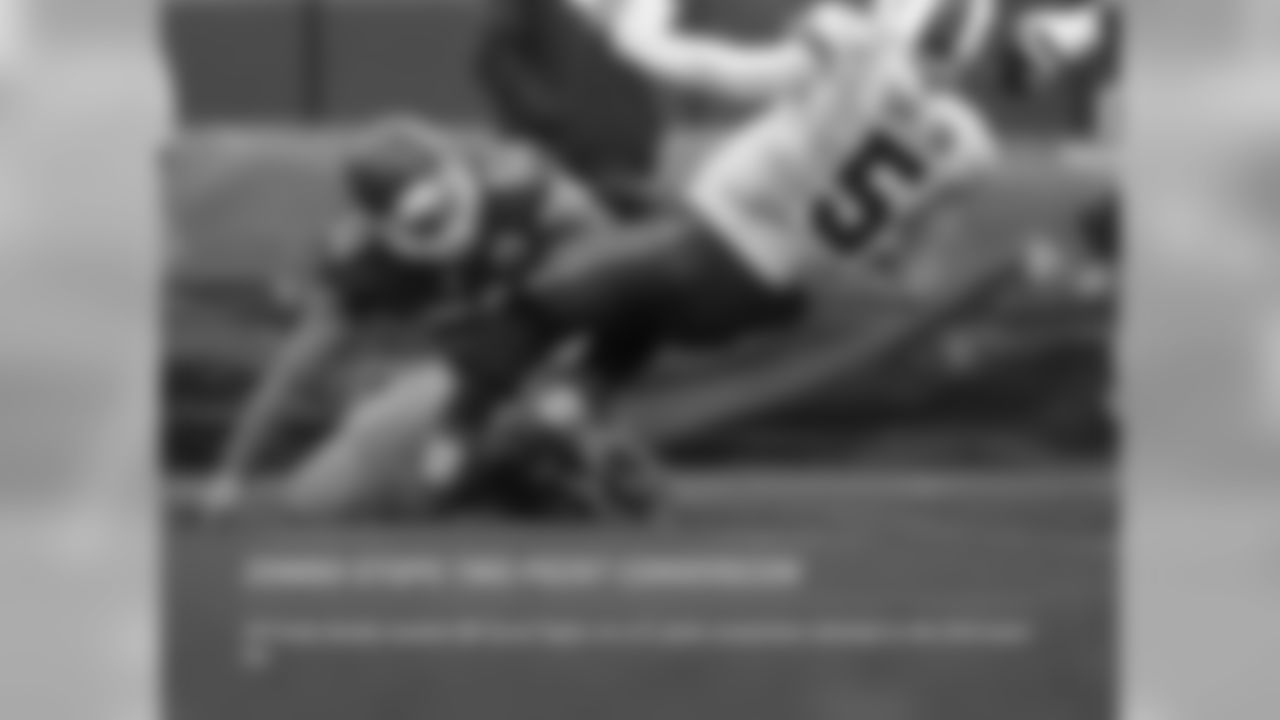 ZOMBO STOPS TWO POINT CONVERSION: LB Frank Zombo sacked QB Tyrod Taylor on a 2- point conversion attempt in the third quarter.