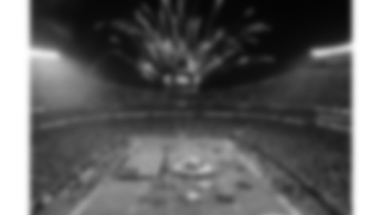 Fireworks go off at the stadium at the end of the National Anthem prior to the wild card playoff football game against the Pittsburgh Steelers, Sunday, January 16, 2022 in Kansas City.