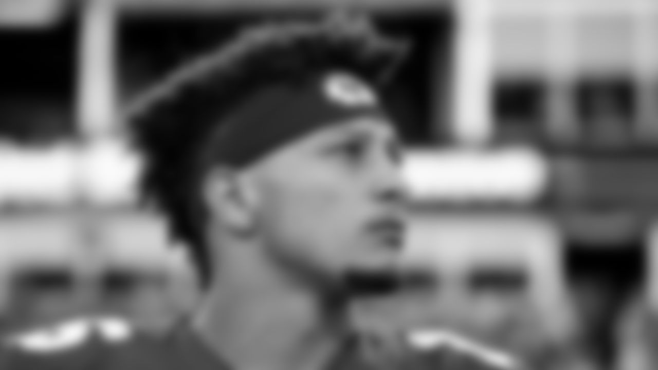 Kansas City Chiefs quarterback Patrick Mahomes (15) during the National Anthem prior to an NFL football game against the Green Bay Packers, Sunday, November 7, 2021 in Kansas City.