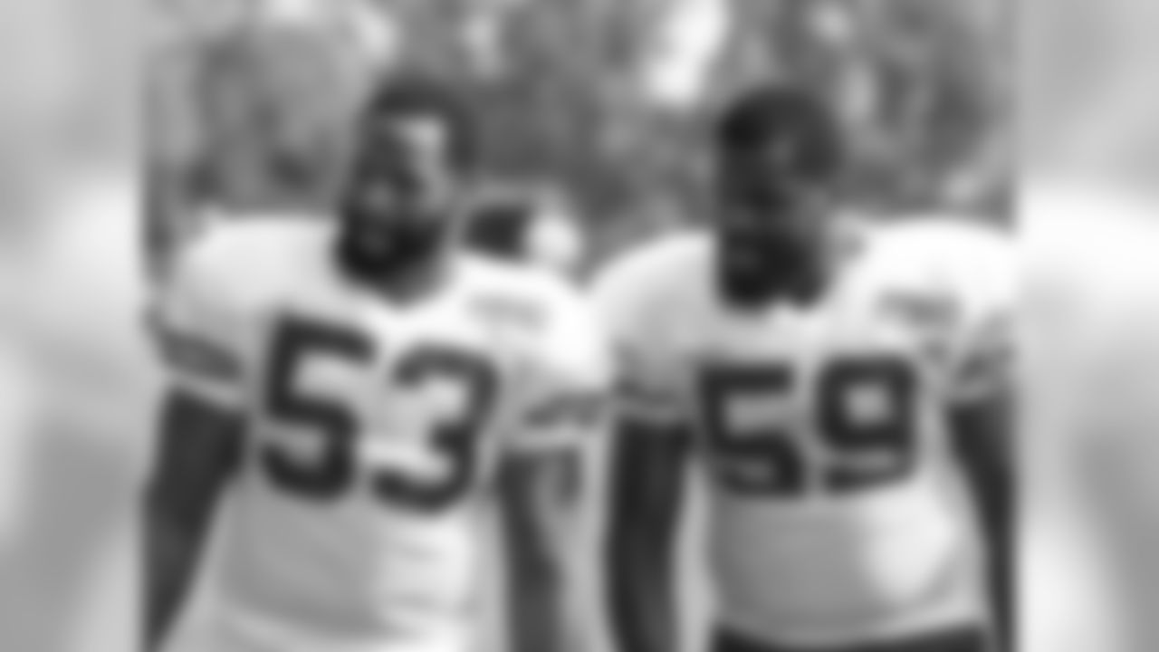 Kansas City Chiefs linebacker Anthony Hitchens (53) and Kansas City Chiefs linebacker Reggie Ragland (59) during practice on 8/11/18 at Chiefs Training Camp at Missouri Western State University in St. Joseph, Missouri.