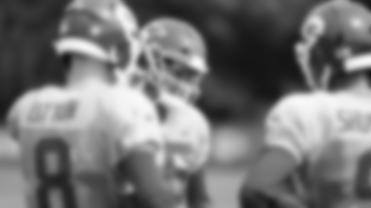 Quarterbacks during a 2019 Training Camp practice at Missouri Western State University, in St Joseph Missouri.
