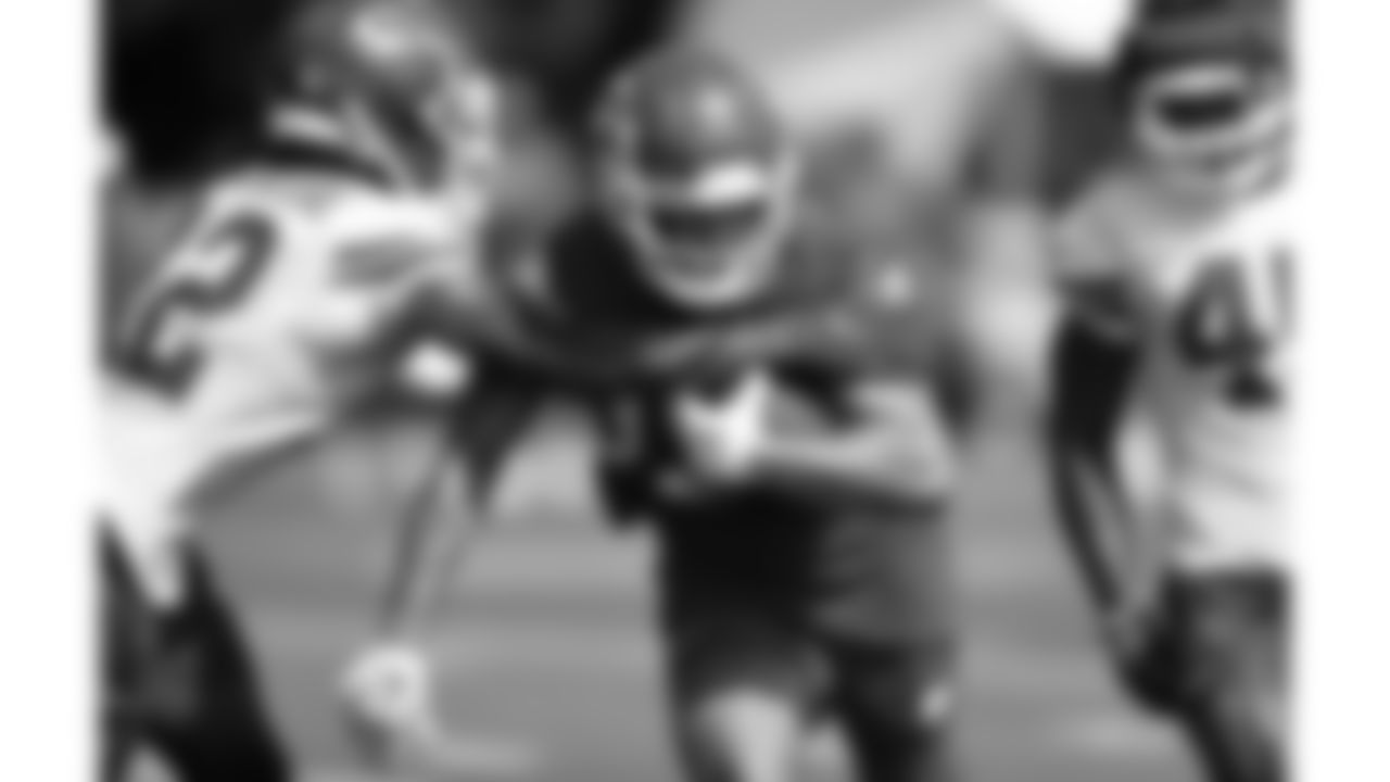 Kansas City Chiefs wide receiver Ty Fryfogle (13) carries the ball day one of Kansas City Chiefs pre Training Camp in St. Joseph, MO on Wednesday, July 19, 2023.