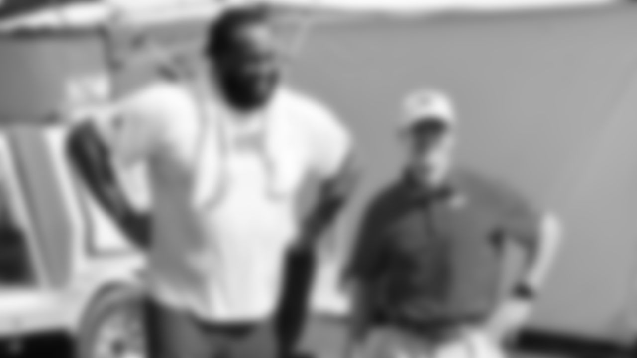 Kansas City Chiefs offensive tackle Lucas Niang (67) and Chiefs Chairman, CEO, and Owner Clark Hunt during training camp at Missouri Western State University.