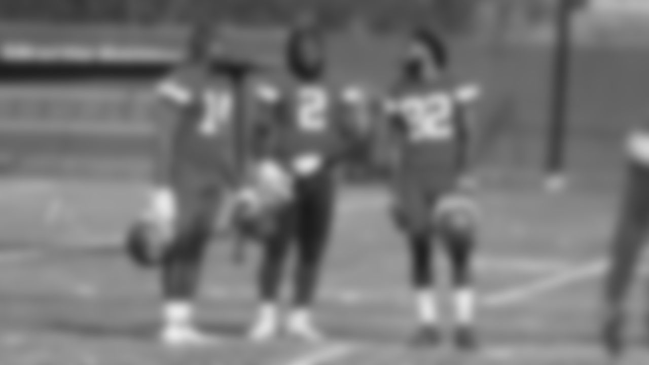 Kansas City Chiefs wide receiver Cornell Powell (14), running back Ronald Jones (2) and wide receiver Ihmir Smith-Marsette (82) during practice on Thursday, November 3, 2022.