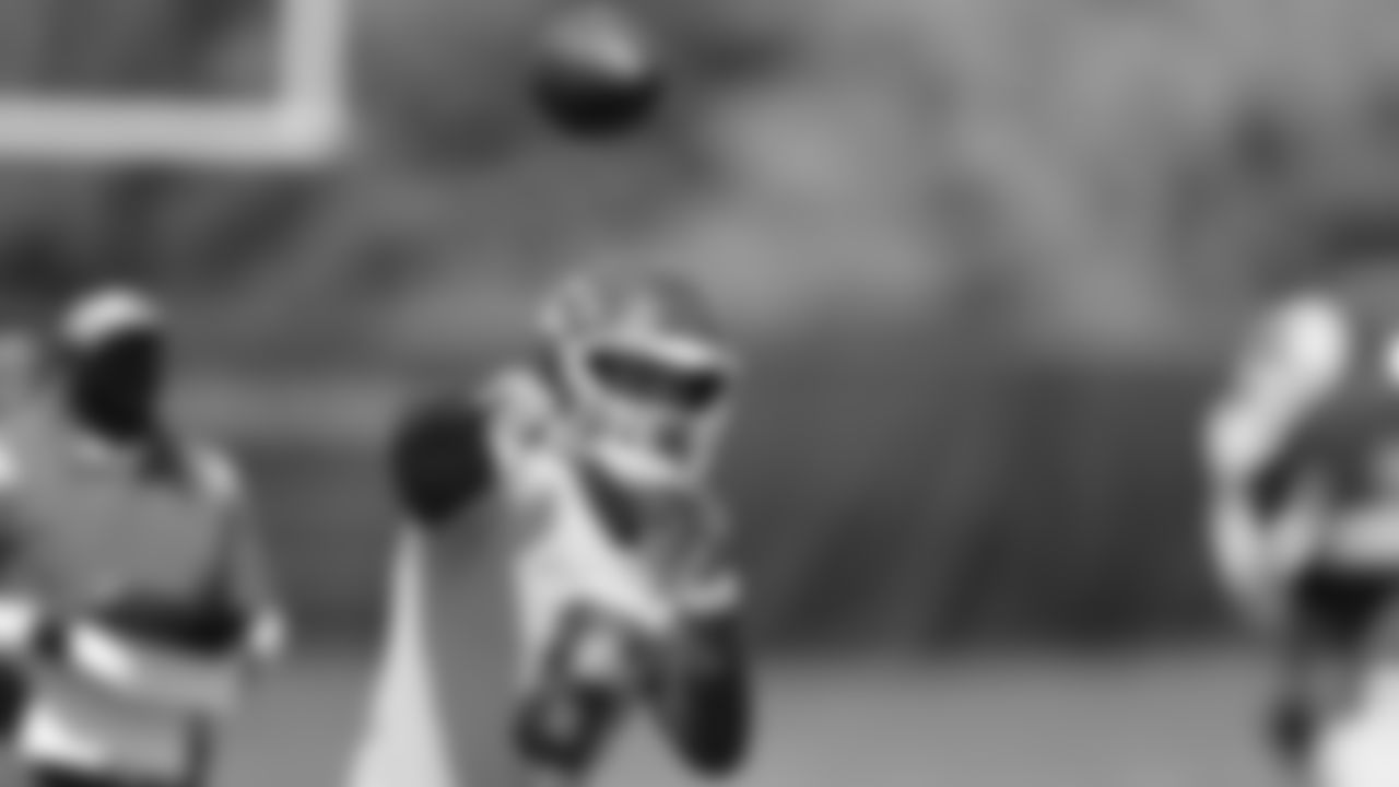 Kansas City Chiefs quarterback Shane Buechele (6) passes the football during practice at The University of Kansas Health System Training Complex.