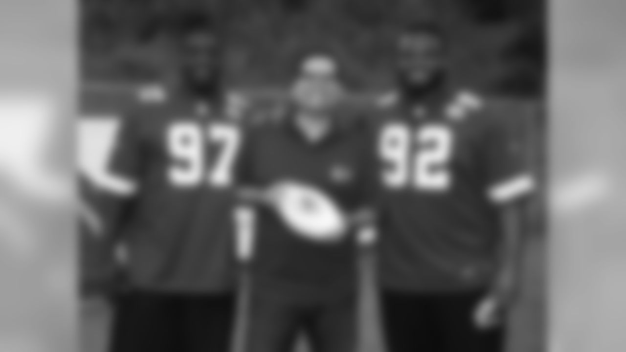 Dontari Poe and Allen Bailey help the Chiefs host the Play 60 Character Event with the Guadalupe Center on September 23, 2014 at the University of Kansas Training Facility