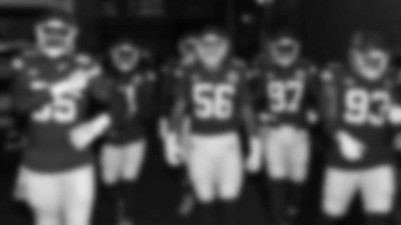 Kansas City Chiefs defensive tackle Chris Jones (95), defensive end George Karlaftis (56), defensive end Felix Anudike-Uzomah (97), and defensive tackle Matt Dickerson (93) prior to the NFL Week 4 matchup against the New York Jets at MetLife Stadium in East Rutherford, New Jersey on October 1, 2023.