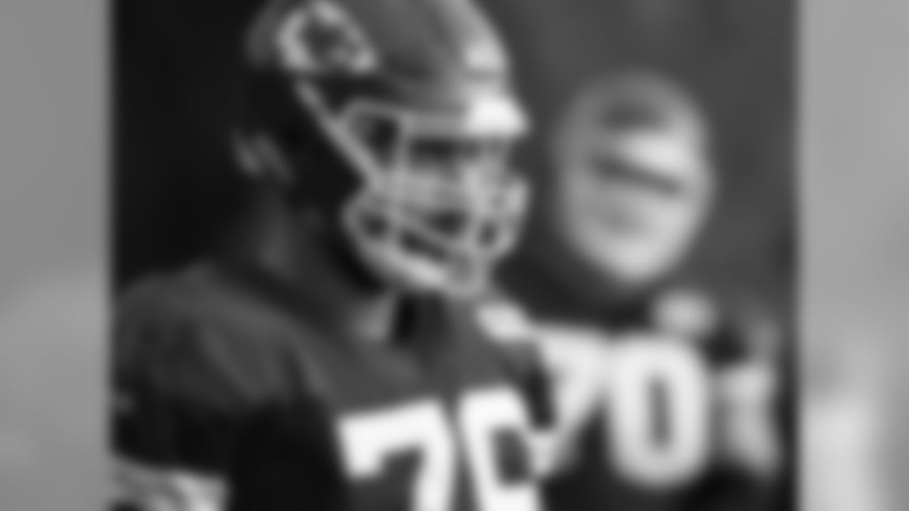 Kansas City Chiefs offensive tackle Laurent Duvernay-Tardif (76) during practice on 8/6/18 at Chiefs Training Camp at Missouri Western State University in St. Joseph, Missouri.