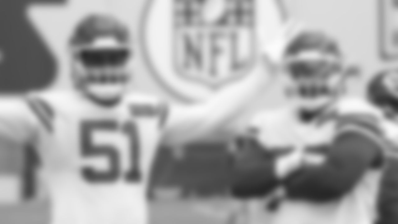 Kansas City Chiefs defensive end Michael Danna (51) and defensive end Tershawn Wharton (98) at practice in preparation for week ten against the Las Vegas Raiders.