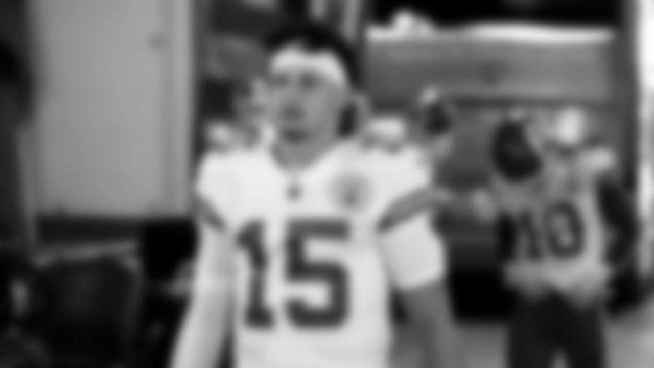 Kansas City Chiefs quarterback Patrick Mahomes (15) in the tunnel prior to an NFL football game against the Denver Broncos, Sunday, December 11, 2022 in Denver.