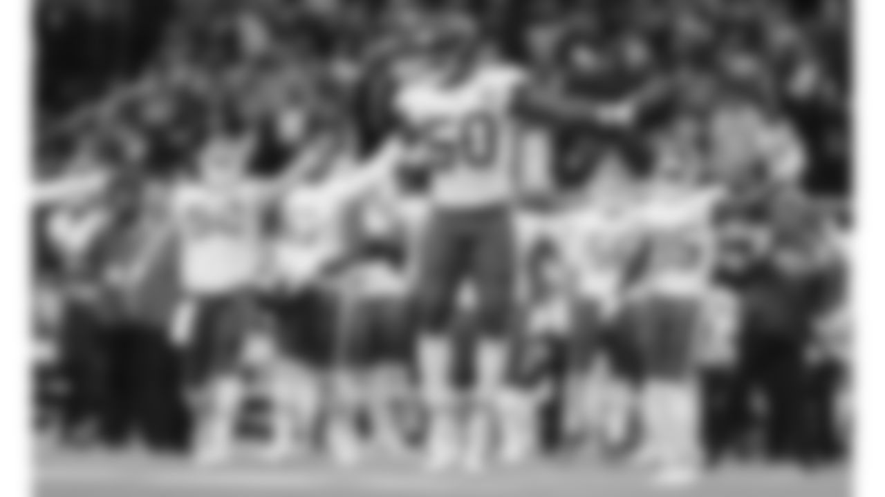 Kansas City Chiefs linebacker Willie Gay (50) celebrates during an NFL football game against the Houston Texans, Sunday, Dec. 18, 2022, in Houston.