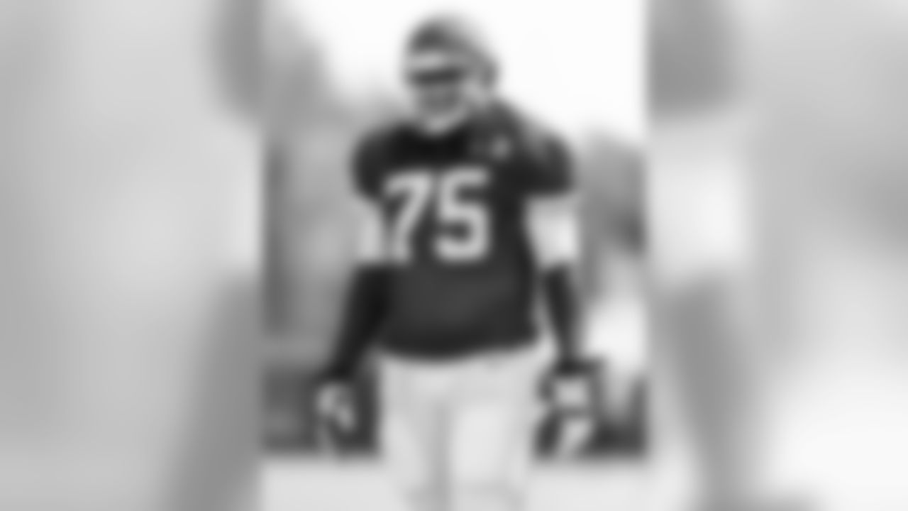 Kansas City Chiefs guard Rishaw Johnson (75) during Wednesday practice at the The University of Kansas Hospital Training Facility in preparation for Jacksonville.