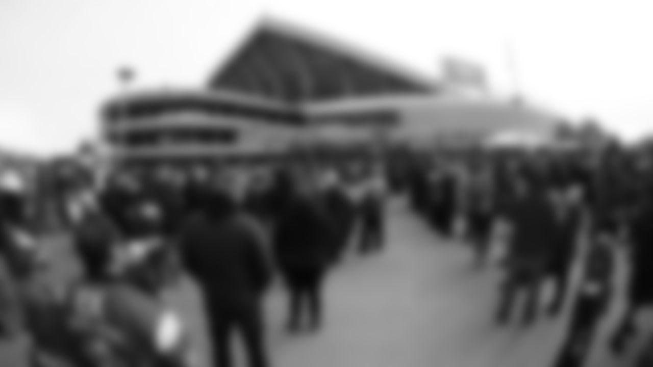 Fans arrive at GEHA Field at Arrowhead Stadium prior to the divisional playoff football game against the Buffalo Bills, Sunday, January 23, 2022 in Kansas City.