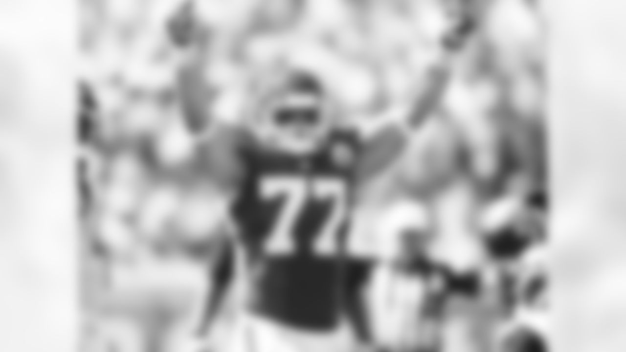Kansas City Chiefs linebacker Mike Catapano (77) celebrates a big play during the game against the Jacksonville Jaguars Sunday afternoon on the 8th of September 2013 at EverBank Field. The Kansas City Chiefs defeated the Jaguars 28-2.