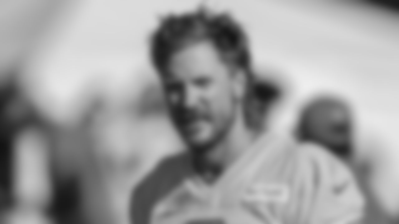 Kansas City Chiefs quarterback Blaine Gabbert (9) warms up at day two of Kansas City Chiefs pre Training Camp in St. Joseph, MO on Thursday, July 20, 2023.