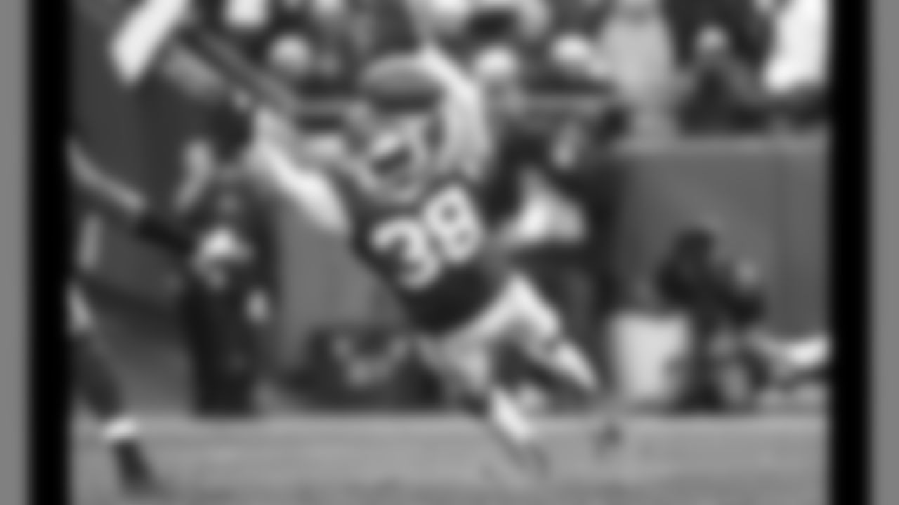 Kansas City Chiefs special teams player Nico Thorpe (38) dives to block a kick during a 2012 home game.