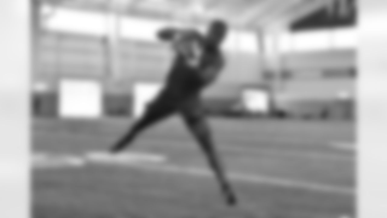 Clemson Tigers wide receiver Cornell Powell (17) runs position drills during the pro day event, Thursday, March 11, 2021 in Clemson, S.C. (Alika Jenner via AP)