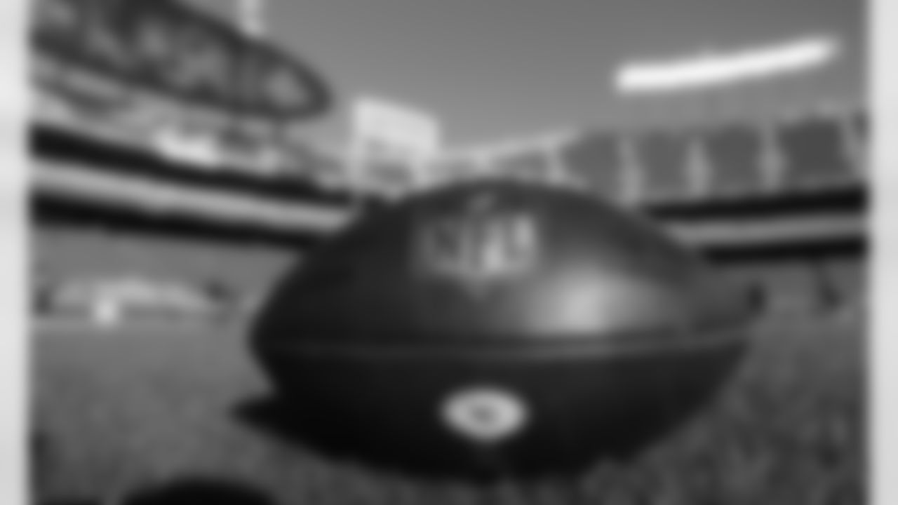 The Kansas City Chiefs football on the field prior to an NFL Football game against the Atlanta Falcons, Sunday December 27, 2020 in Kansas City.