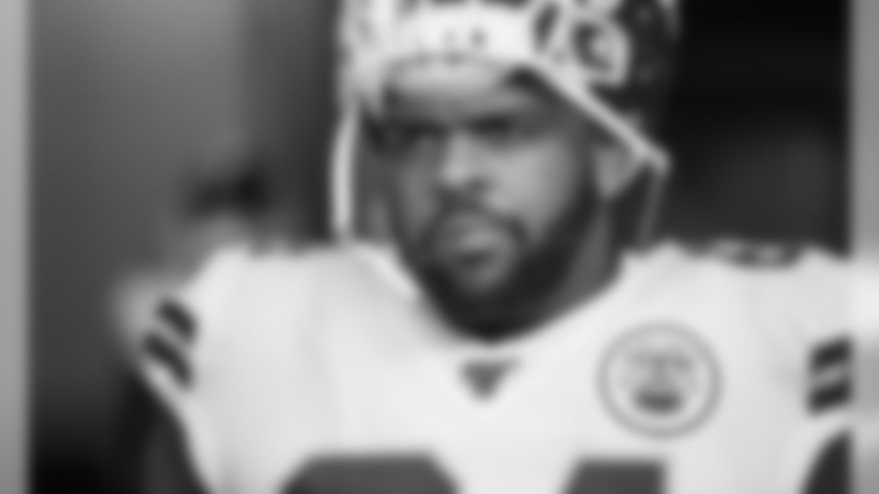 Kansas City Chiefs Defensive Tackle Mike Pennel (64) prior to the game between the Kansas City Chiefs and the New England Patriots on December 8, 2019.