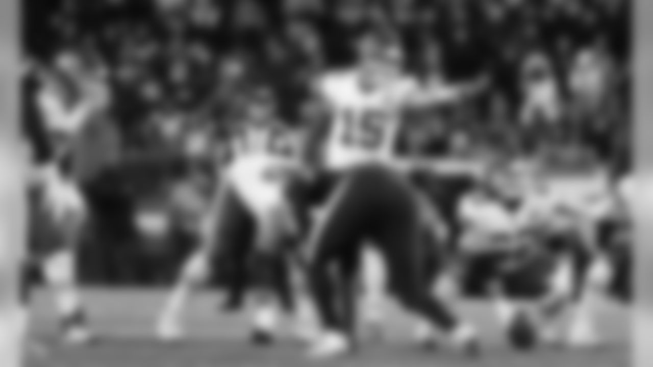Kansas City Chiefs Quarterback Patrick Mahomes (15) during the game between the Kansas City Chiefs and the New England Patriots on December 8, 2019.