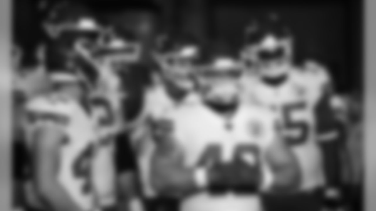 Kansas City Chiefs Fullback Anthony Sherman (42) prior to the game between the Kansas City Chiefs and the New England Patriots on December 8, 2019.